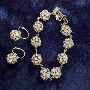 Kate Spade Pave Ball Bracelet & Earrings Set – Gold & Crystal Statement Jewelry